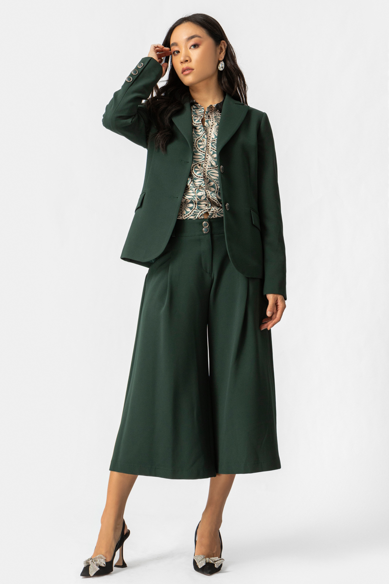 Γυναικείο Culotte Παντελόνι σε Σμαραγδί Πράσινο – Elegant Cropped Fit