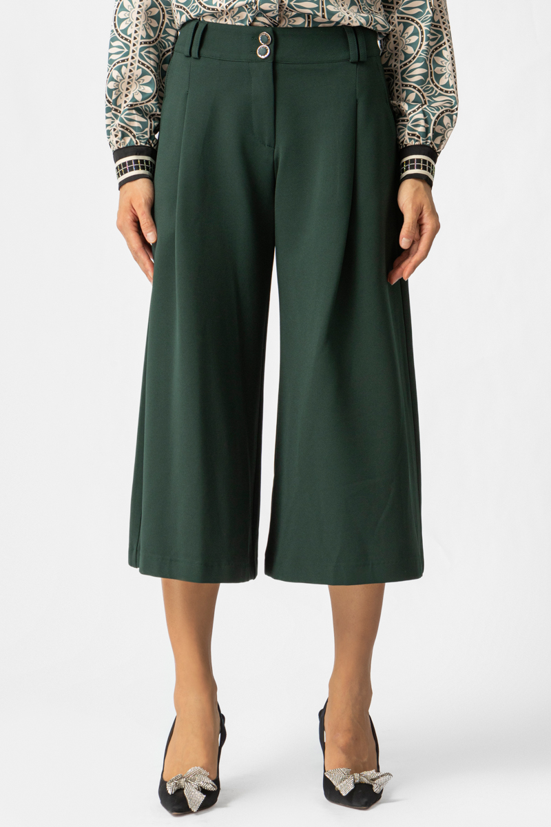 Γυναικείο Culotte Παντελόνι σε Σμαραγδί Πράσινο – Elegant Cropped Fit - Image 2