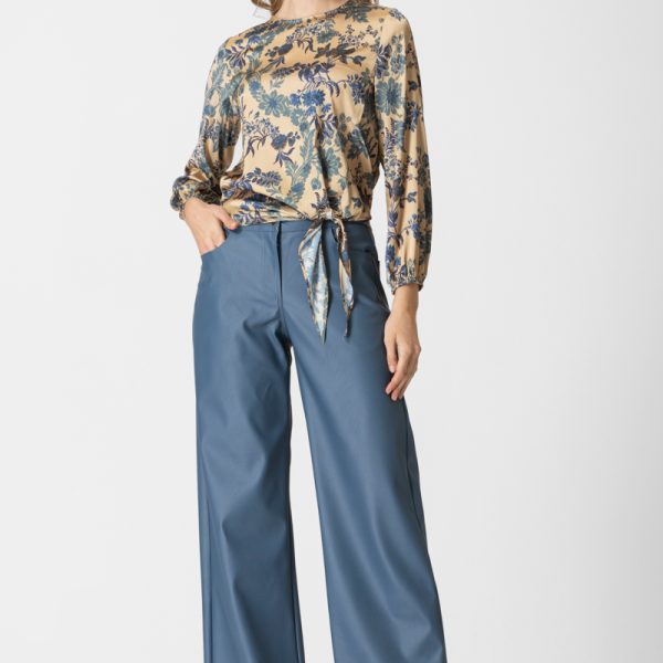 Μπλε Wide-Leg Παντελόνι από Eco Leather – Modern Chic Edition