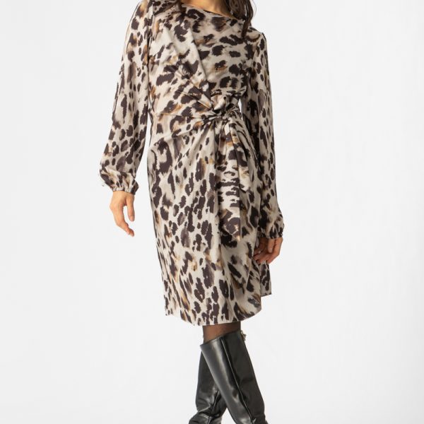 Animal Print Midi Φόρεμα με Δέσιμο στη Μέση – Wild Elegance Collection