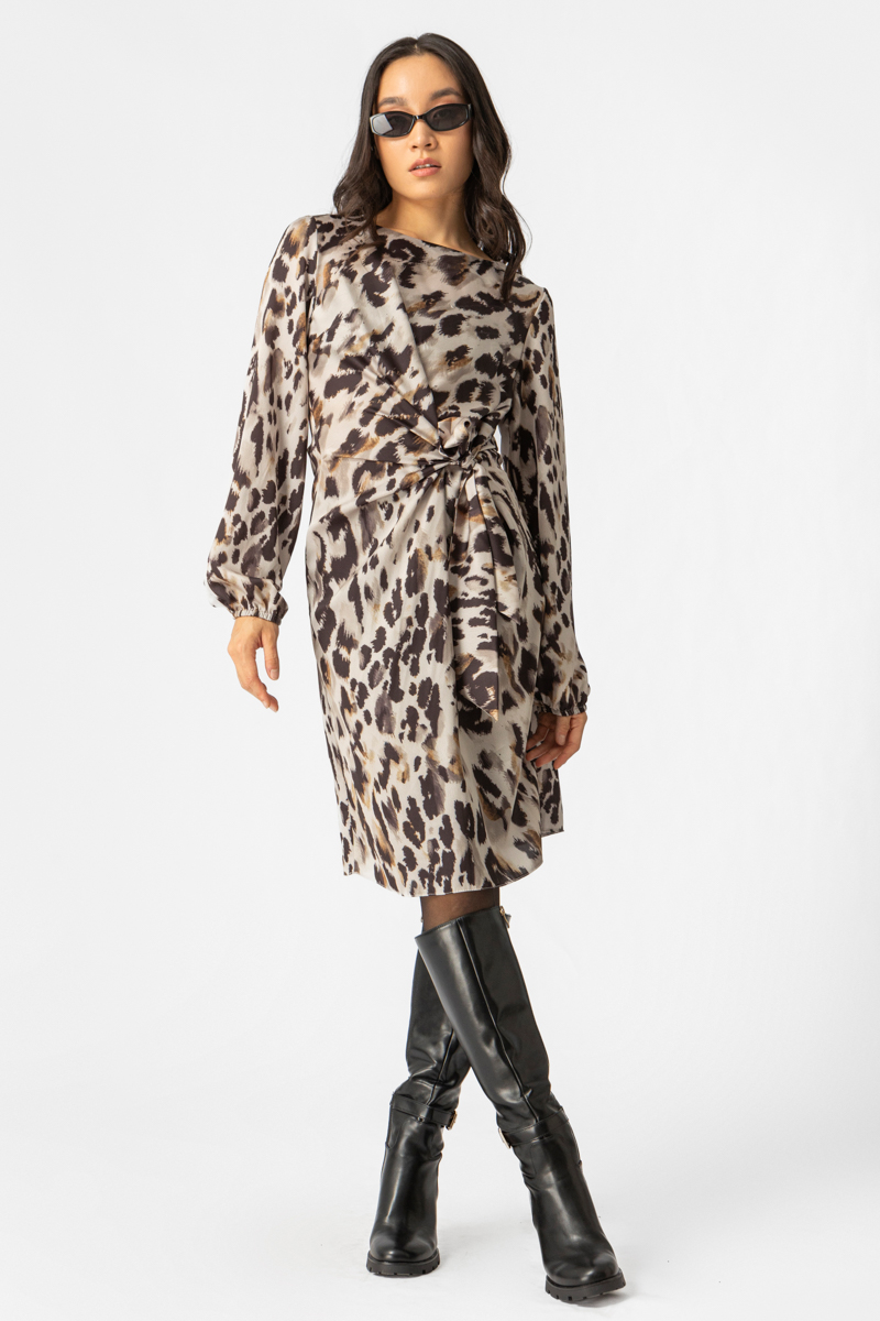 Animal Print Midi Φόρεμα με Δέσιμο στη Μέση – Wild Elegance Collection