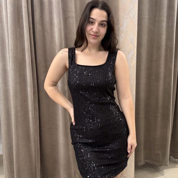Μαύρο mini φόρεμα με παγιέτες και εφαρμοστή γραμμή