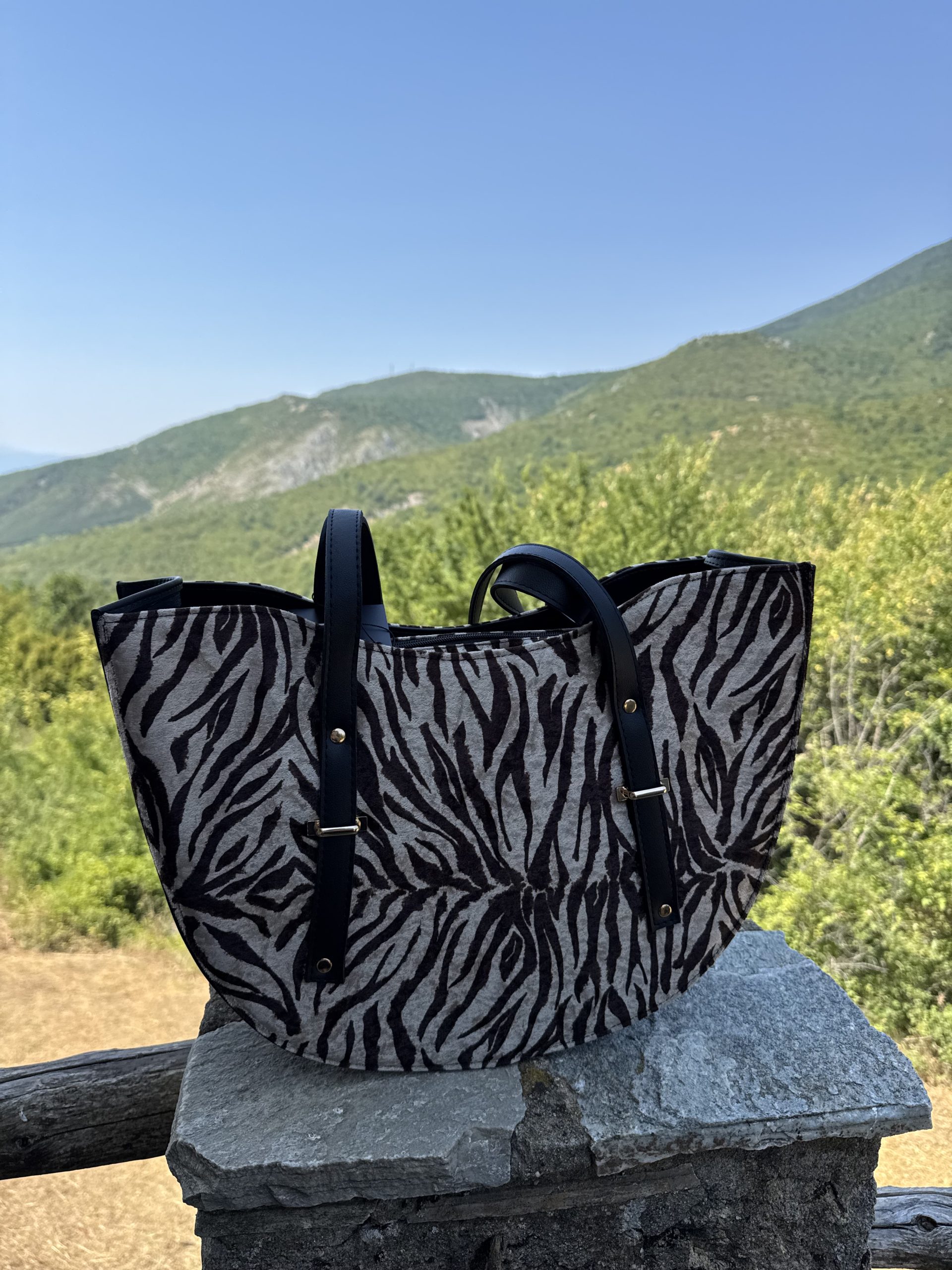 Γυναικεία Τσάντα Ώμου Animal Print Μαύρη - Image 3