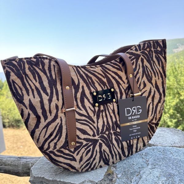 Γυναικεία Τσάντα Ώμου De Raggi Animal Print Καφέ