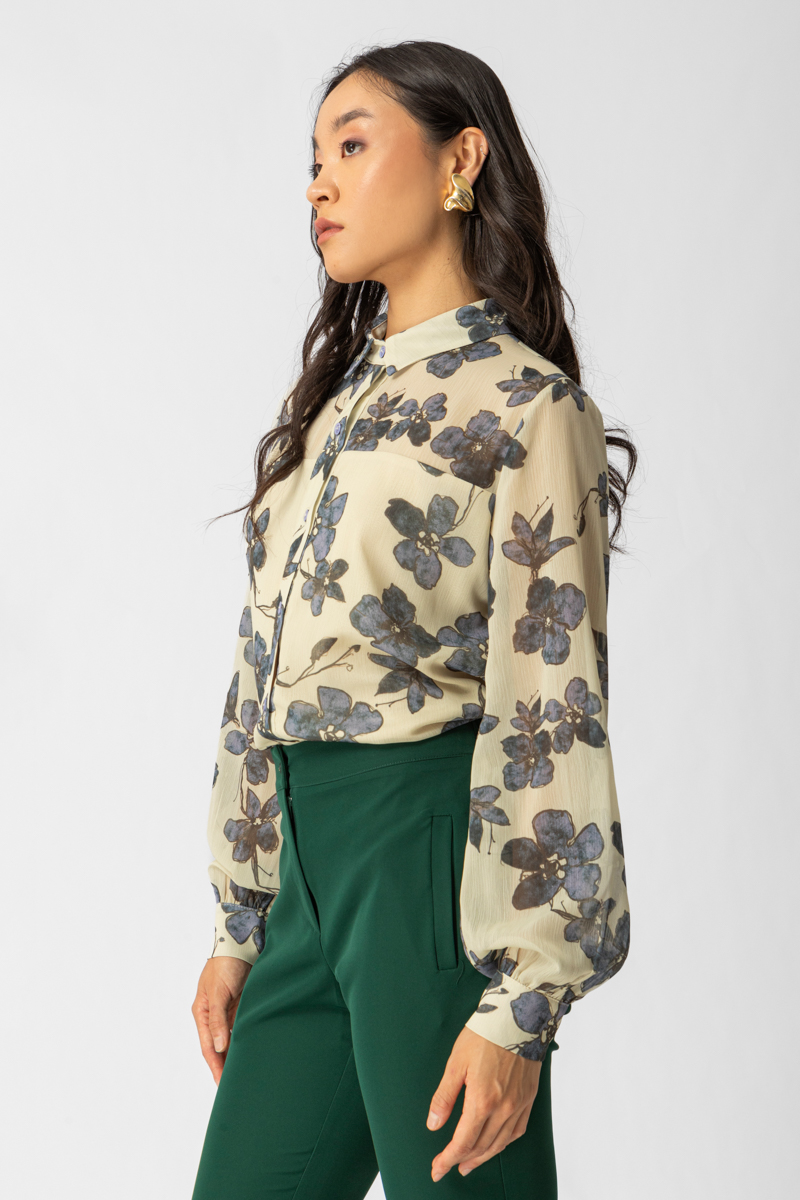 Elegant Floral Πουκάμισο με Γιακά & Διακριτική Διαφάνεια - Image 4