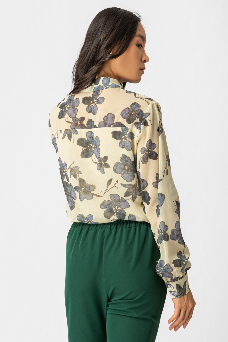 Elegant Floral Πουκάμισο με Γιακά & Διακριτική Διαφάνεια - Image 5