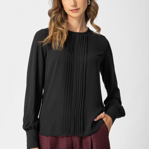 Elegant Pleated Black Μπλούζα