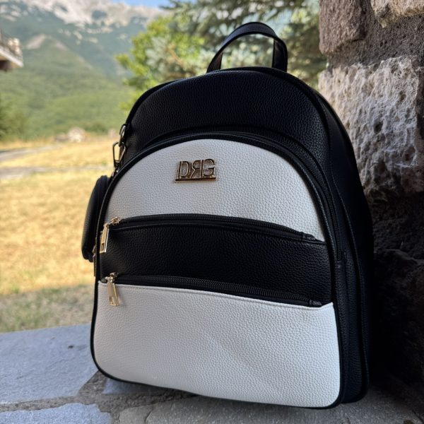 Δίχρωμο Backpack Μαύρο–Λευκό με Χρυσές Λεπτομέρειες
