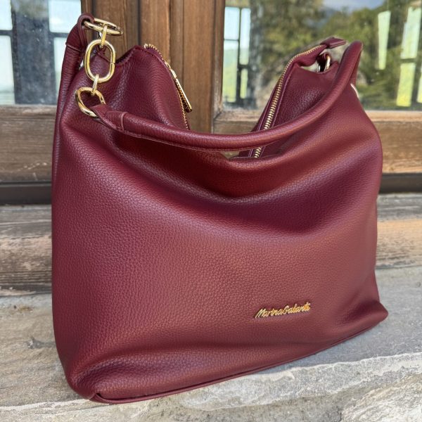 Τσάντα Ώμου Burgundy Elegance με Χρυσές Λεπτομέρειες