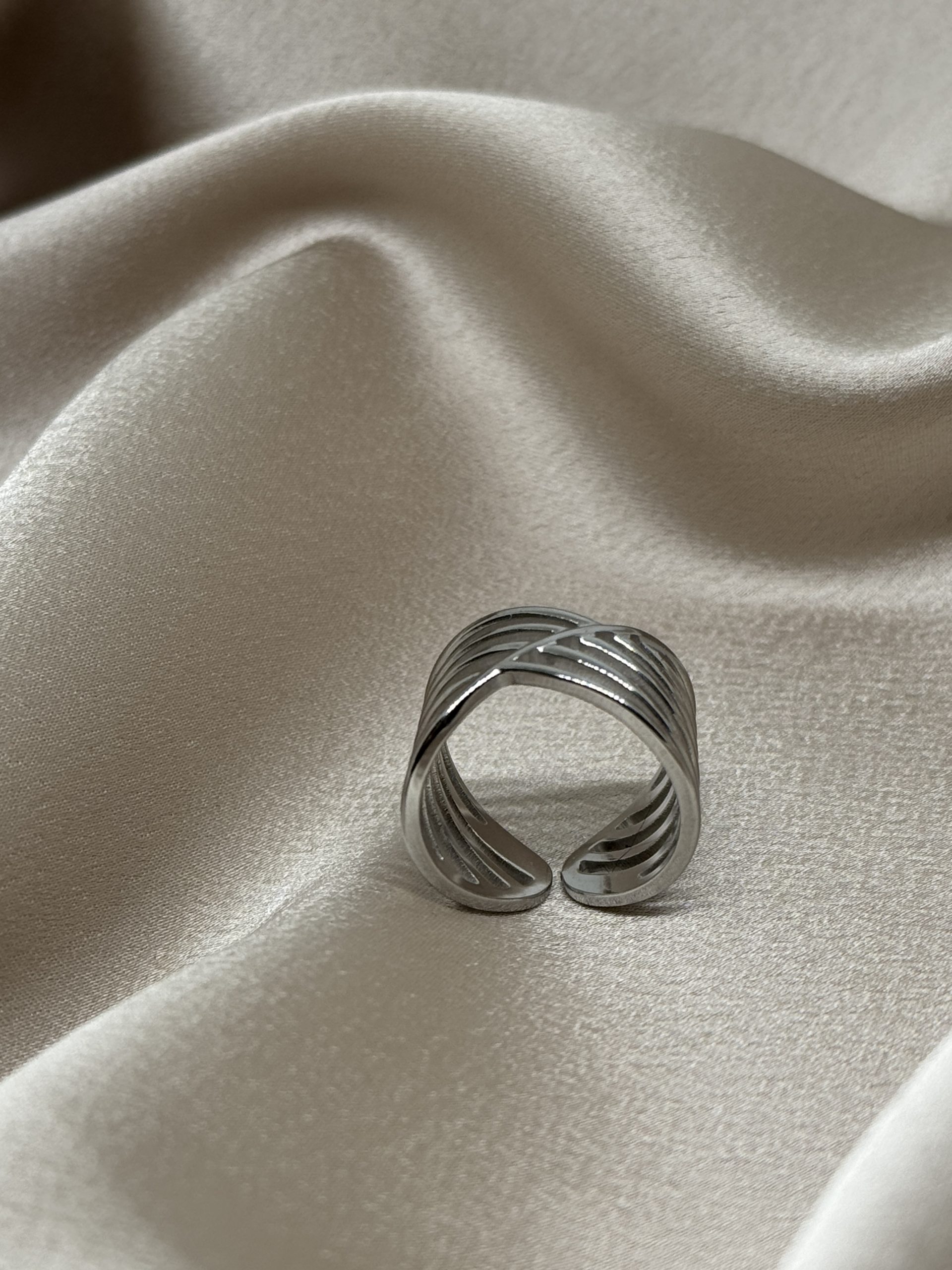 Ατσάλινο Ασημί Δαχτυλίδι Γεωμετρικό – Adjustable - Image 2