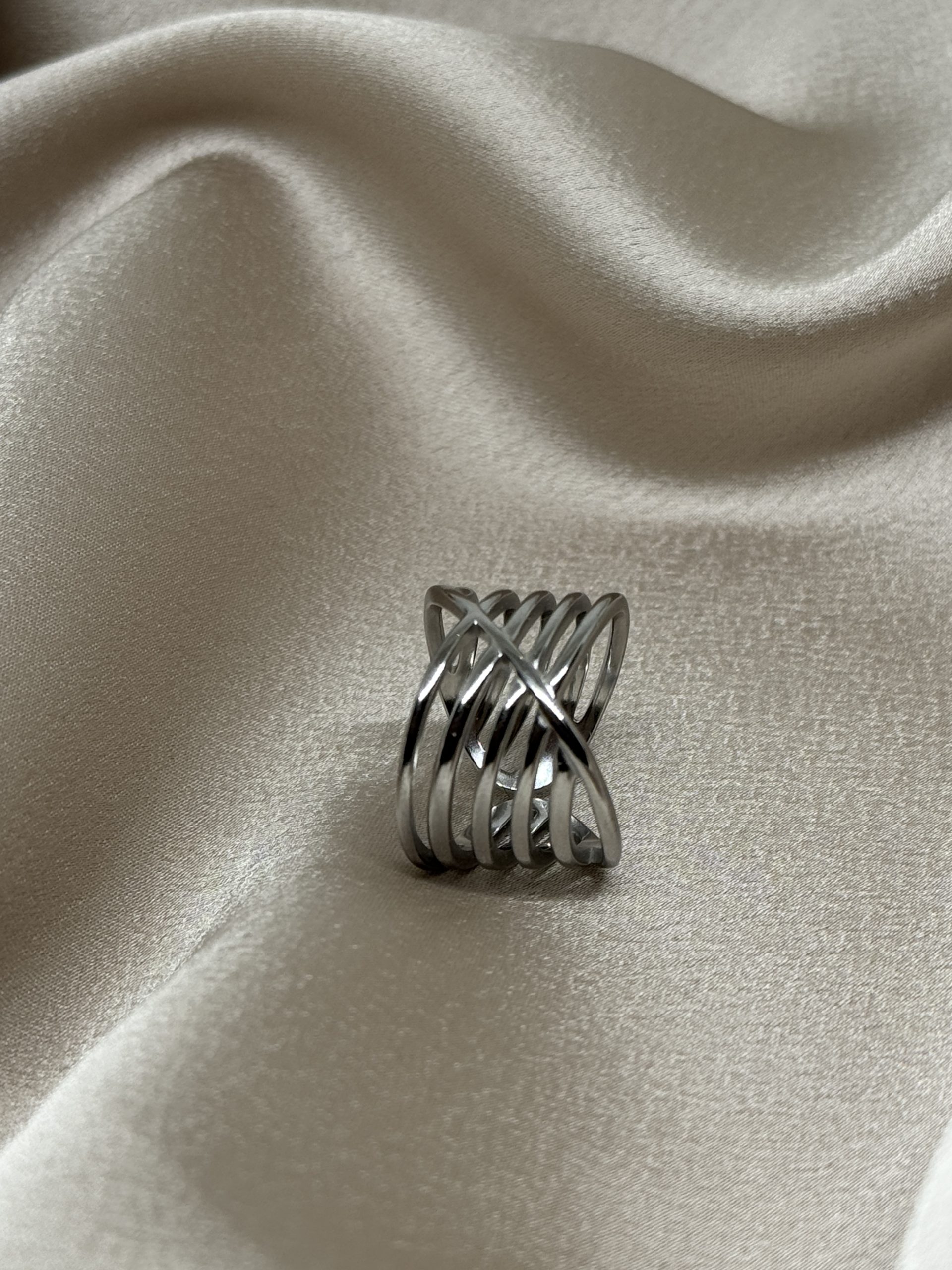 Ατσάλινο Ασημί Δαχτυλίδι Γεωμετρικό – Adjustable - Image 3