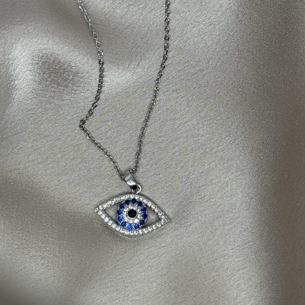 Silver Blue Eye Crystal Ατσάλινο Κολιέ