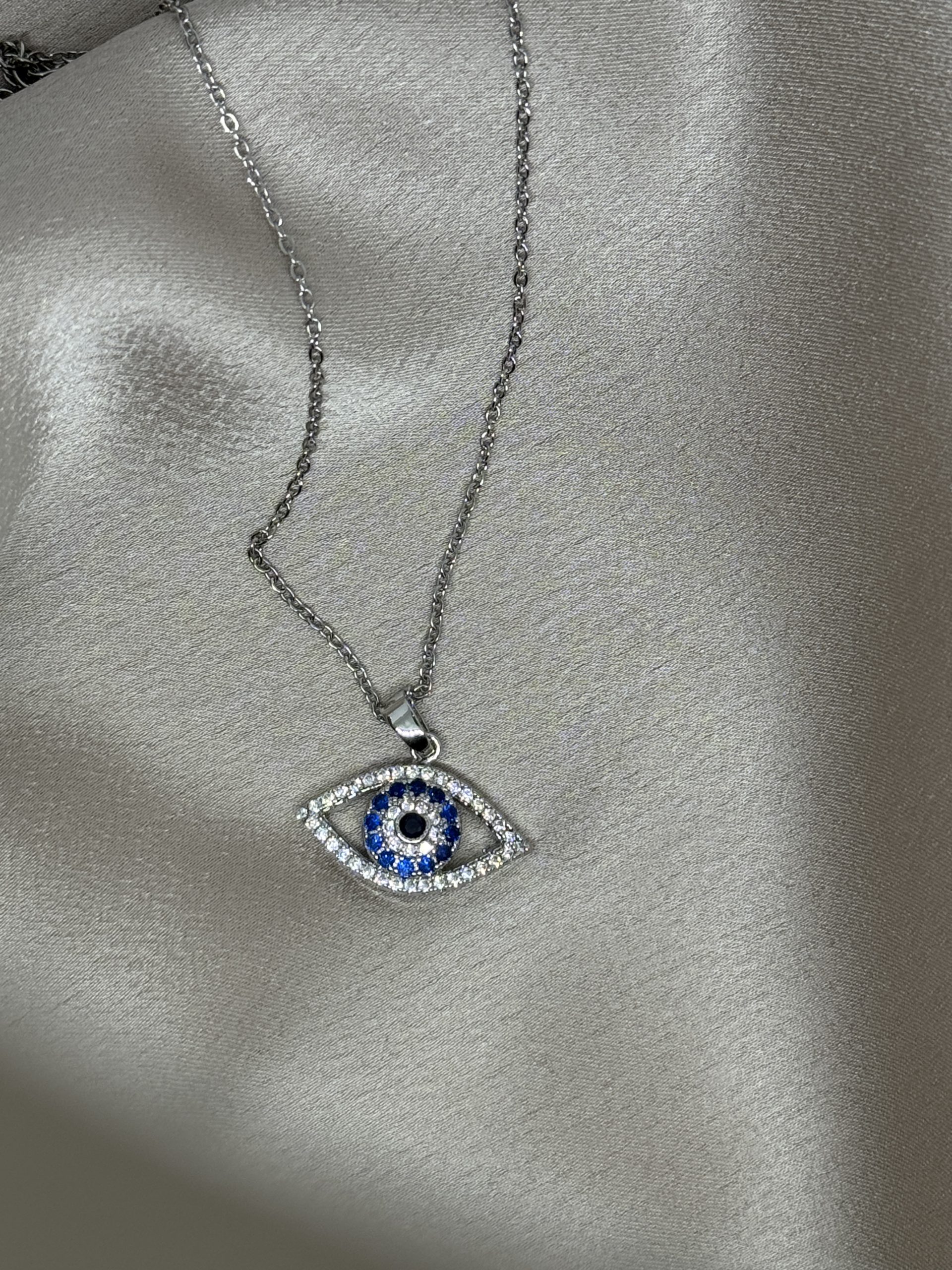 Silver Blue Eye Crystal Ατσάλινο Κολιέ