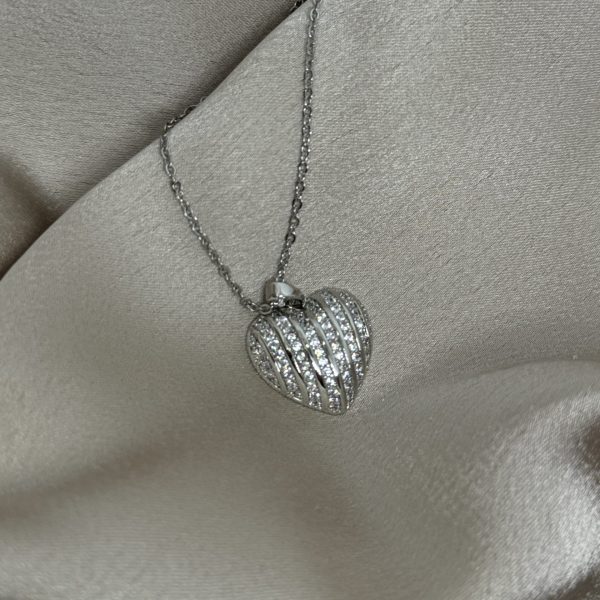 Silver Crystal Heart Ατσάλινο Κολιέ