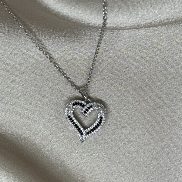 Silver Black Crystal Heart Ατσάλινο Κολιέ