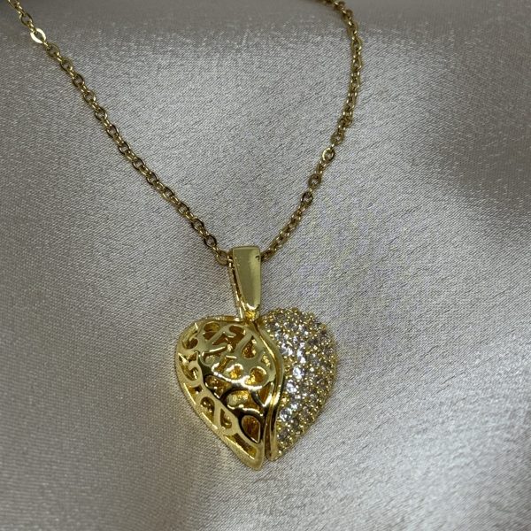 Golden Filigree Crystal Heart Ατσάλινο Κολιέ