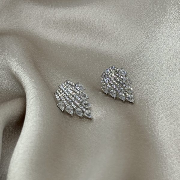 Crystal Glam Ατσάλινα Σκουλαρίκια με Ζιργκόν & Σχέδιο Φτερού