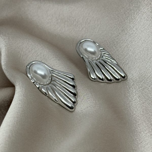Pearl Shell Ατσάλινα Σκουλαρίκια με Πέρλα
