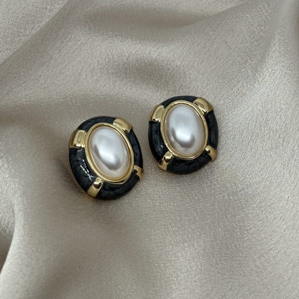 Black Marble Pearl Ατσάλινα Σκουλαρίκια