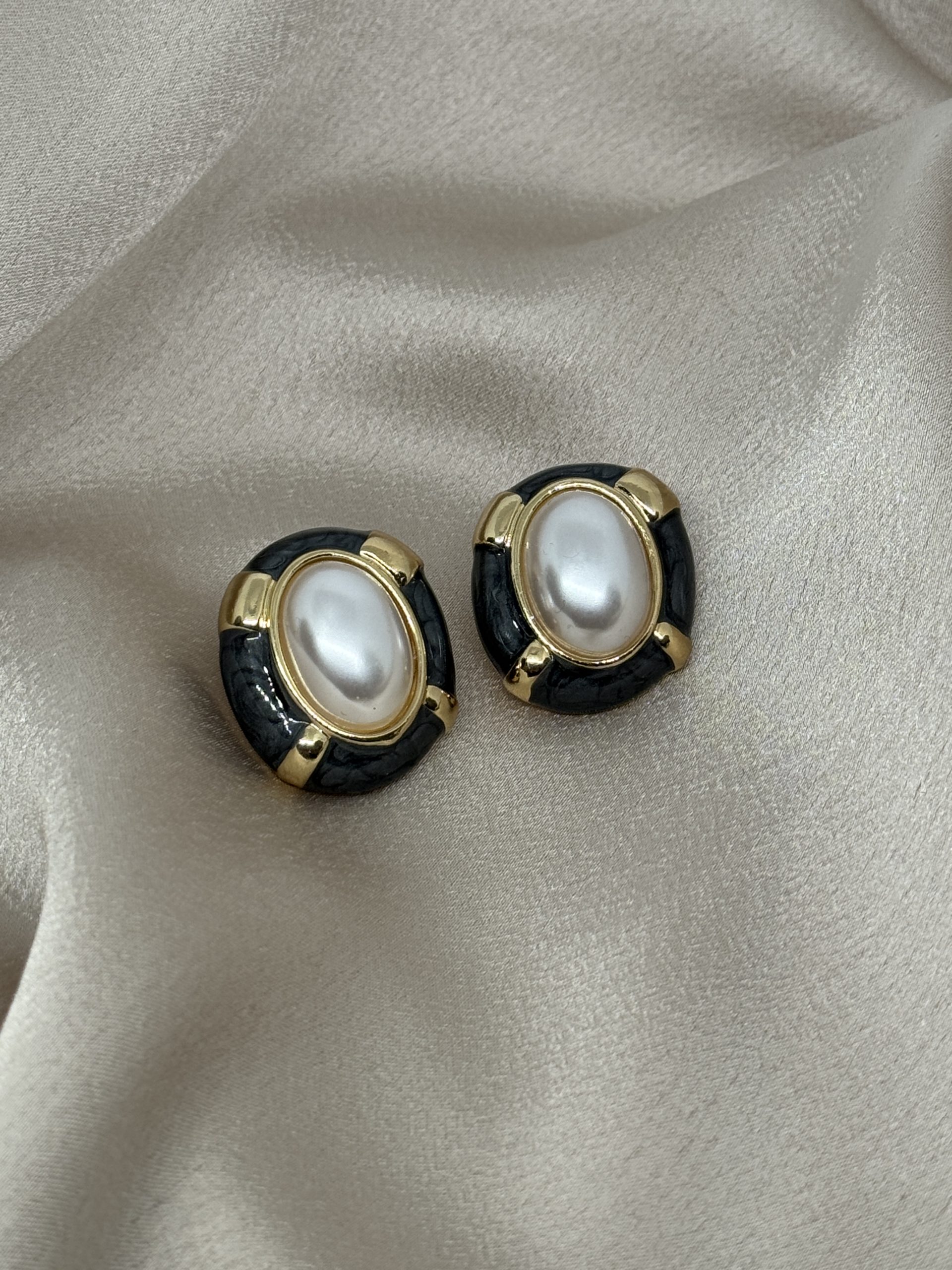Black Marble Pearl Ατσάλινα Σκουλαρίκια