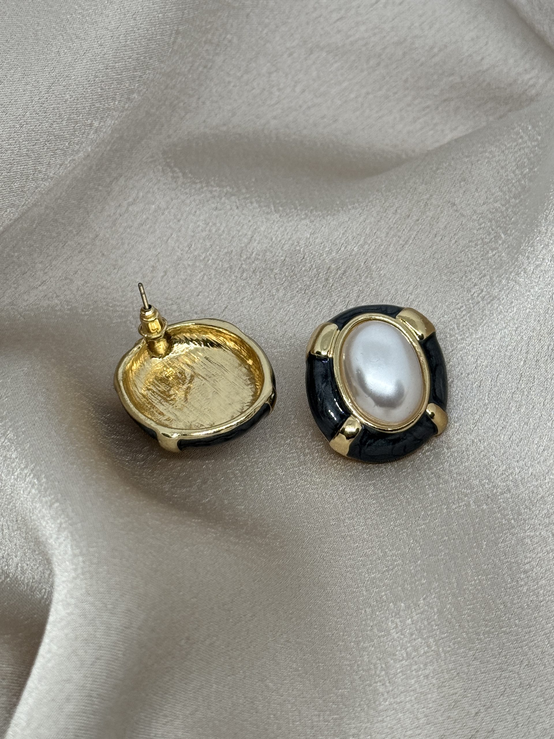 Black Marble Pearl Ατσάλινα Σκουλαρίκια - Image 2