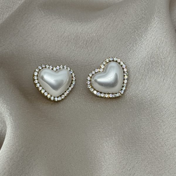 Pearl Heart Shine Ατσάλινα Σκουλαρίκια