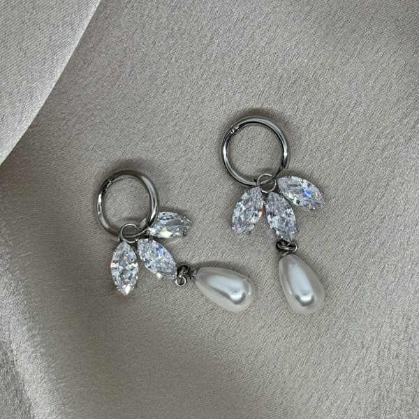 Silver Drop Pearl Ατσάλινα Κρεμαστά Σκουλαρίκια