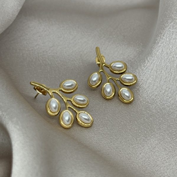 Golden Pearl Branch Ατσάλινα Σκουλαρίκια
