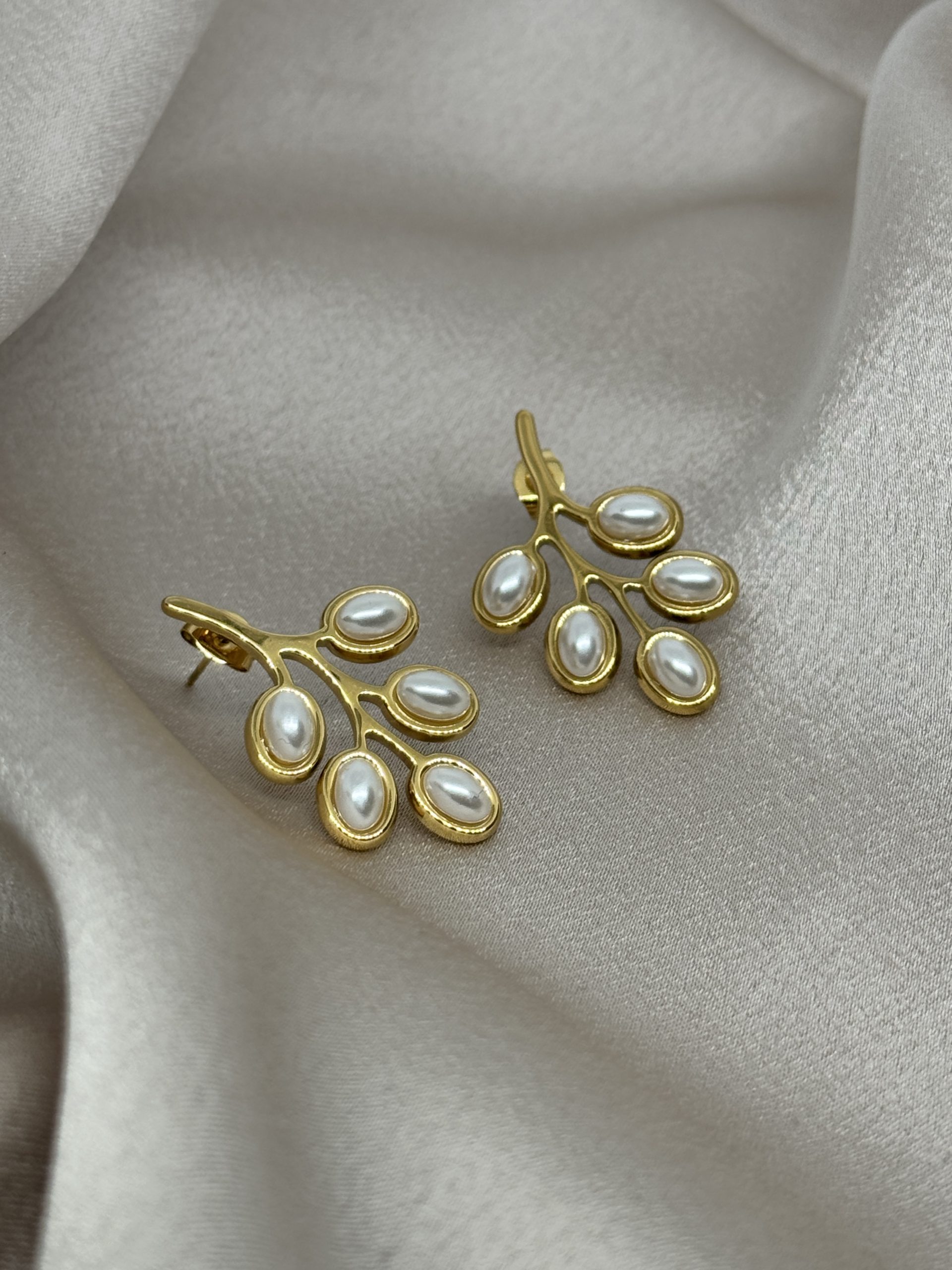 Golden Pearl Branch Ατσάλινα Σκουλαρίκια