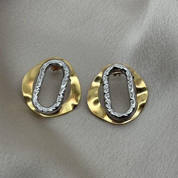 Dual Tone Oval Ατσάλινα Σκουλαρίκια