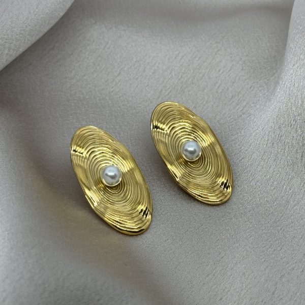Golden Spiral Pearl Ατσάλινα Σκουλαρίκια