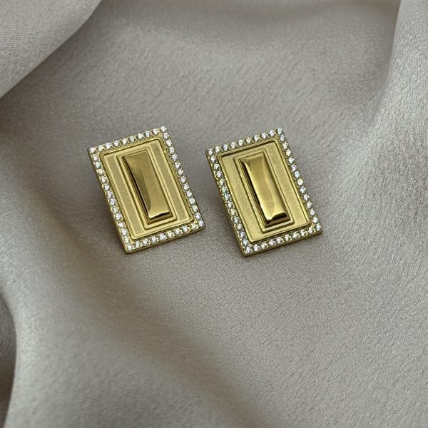 Golden Frame Crystal Ατσάλινα Σκουλαρίκια