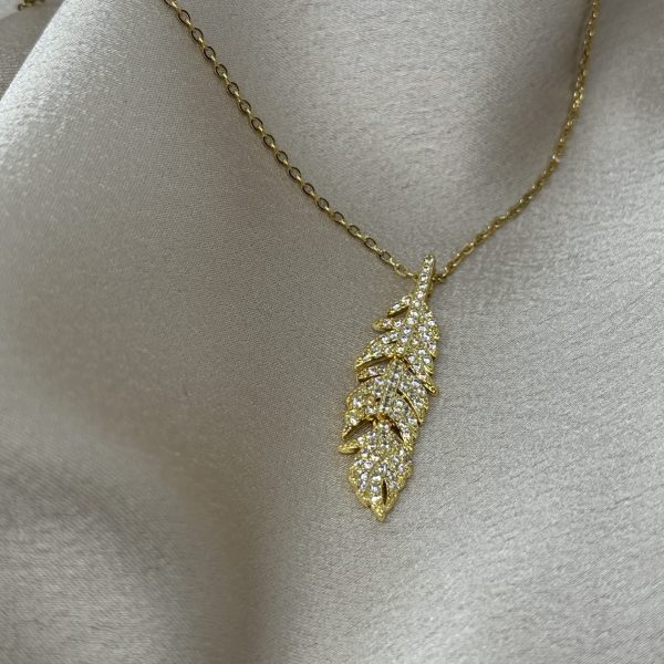 Golden Leaf Crystal Ατσάλινο Κολιέ