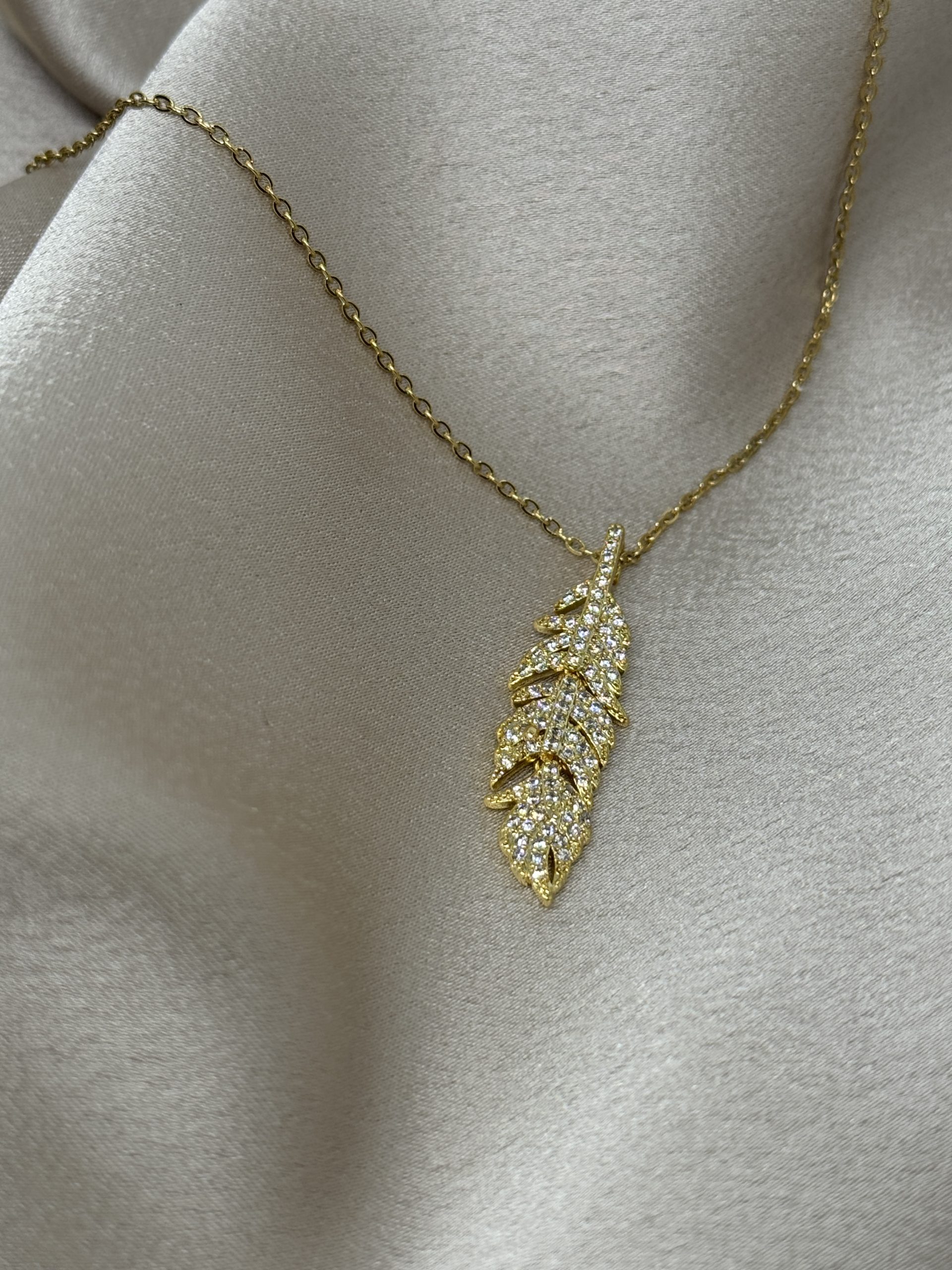 Golden Leaf Crystal Ατσάλινο Κολιέ