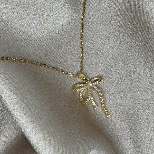 Golden Bow Crystal Ατσάλινο Κολιέ