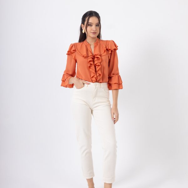 Γυναικείο Παντελόνι Mom Fit με Ίσια Γραμμή και Κουμπί Λευκό