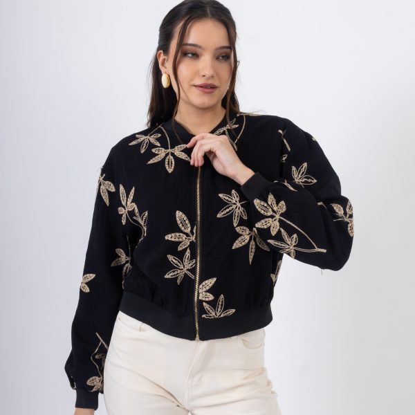 Ανοιξιάτικο Bomber Jacket με Κέντημα & Φερμουάρ σε 2 αποχρώσεις