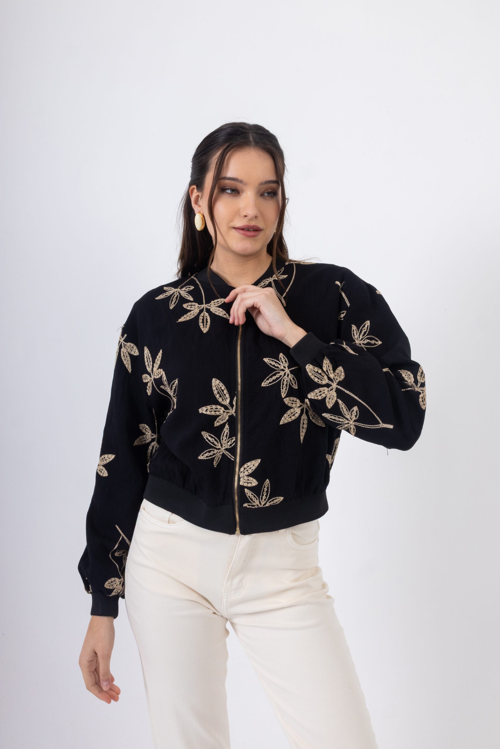 Ανοιξιάτικο Bomber Jacket με Κέντημα & Φερμουάρ σε 2 αποχρώσεις