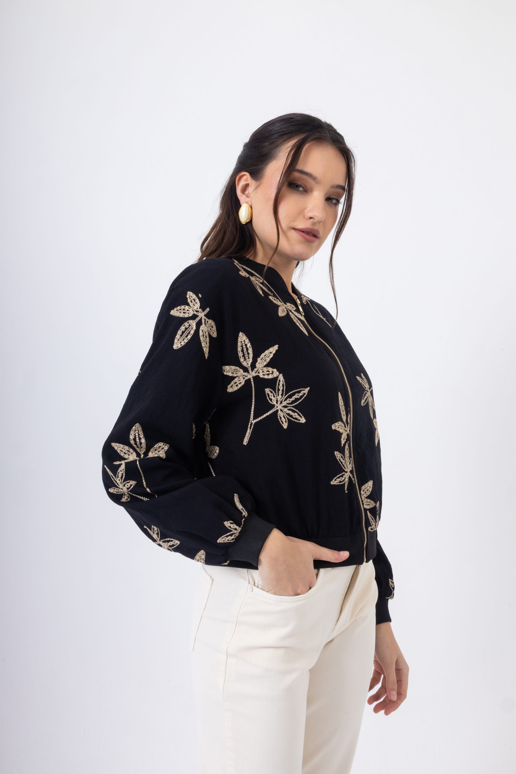 Ανοιξιάτικο Bomber Jacket με Κέντημα & Φερμουάρ σε 2 αποχρώσεις - Image 2