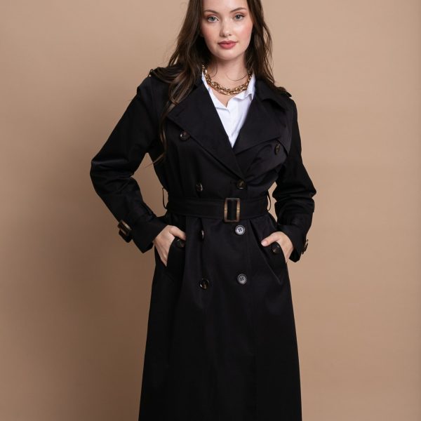Μαύρη καμπαρντίνα με ζώνη – Κλασικό trench coat