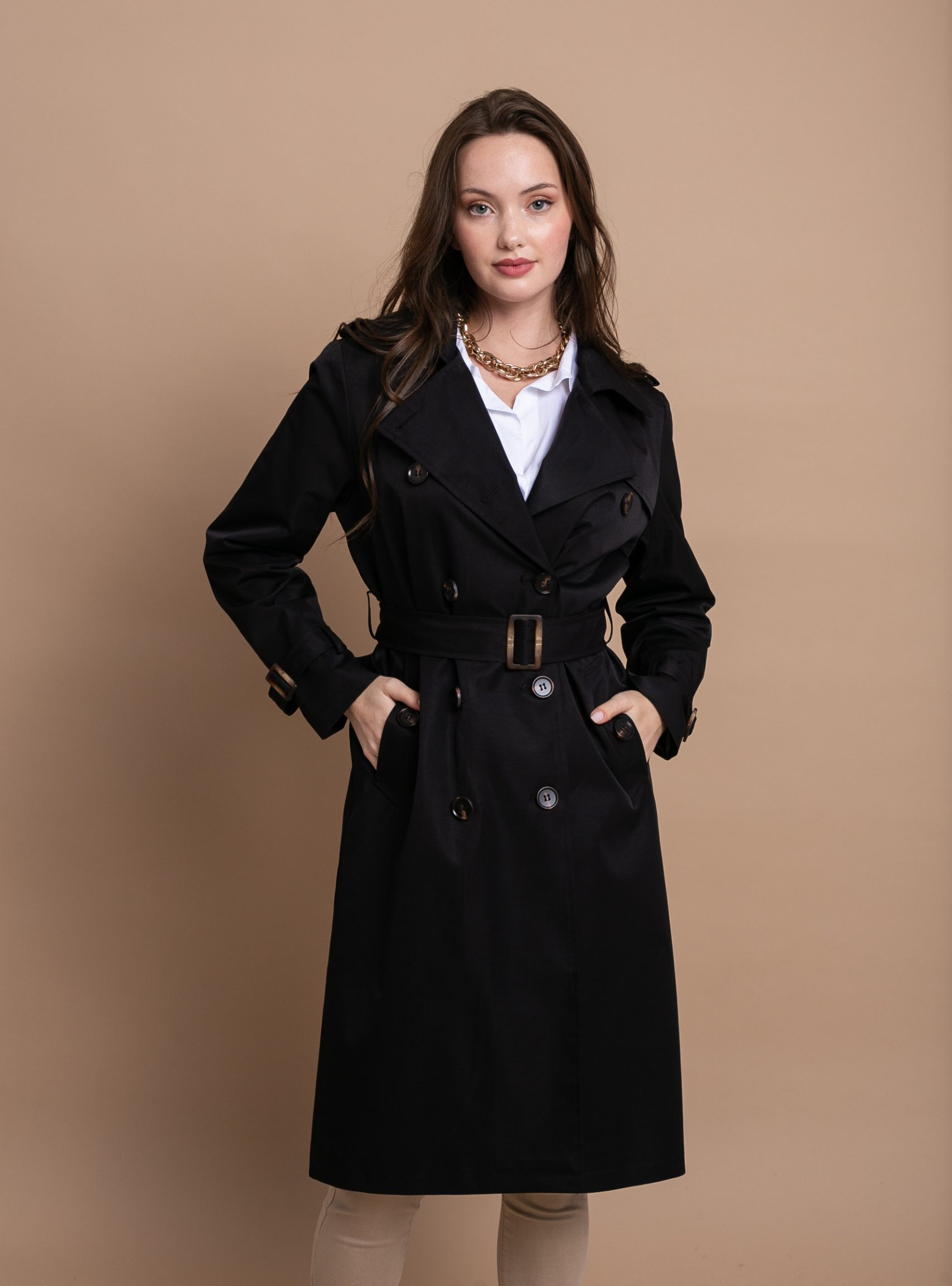 Μαύρη καμπαρντίνα με ζώνη – Κλασικό trench coat