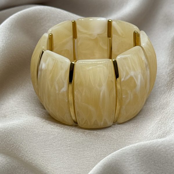 Ελαστικό Βραχιόλι Ivory Marble με Χρυσές Ατσάλινες Λεπτομέρειες